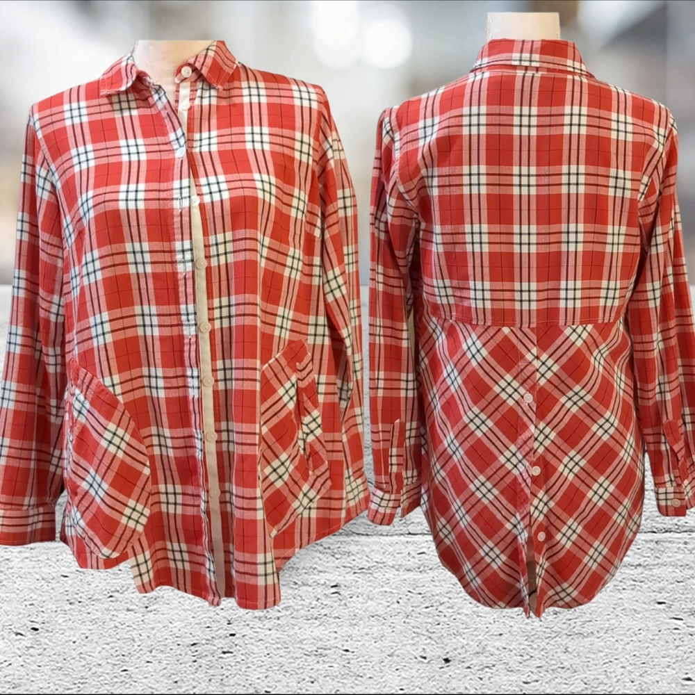 Joan rivers 100% cotton plaid button down shirt size XS